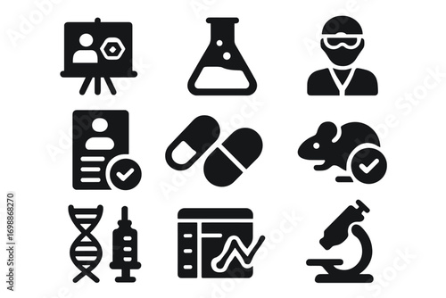 Essential symbols representing scientific research and experimentation in a modern laboratory setting