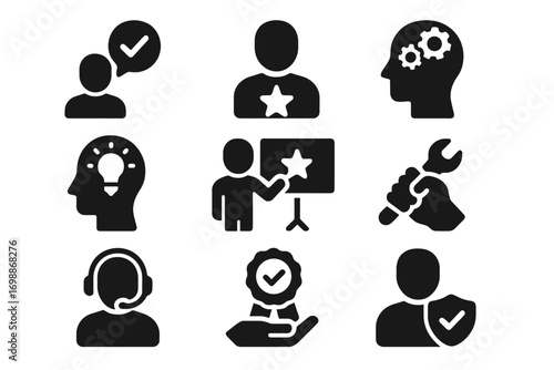 Diversity of icons representing teamwork, innovation, and support for personal and professional growth