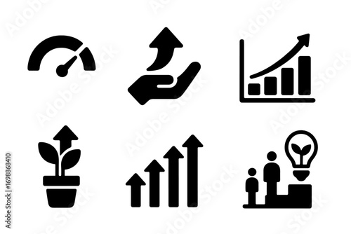 Symbols representing growth and progress in business and personal development depicting metrics, statistics, and improvement