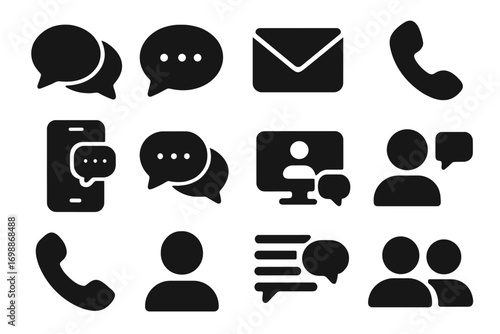 Communication icons illustrating various messaging and contact methods for digital interaction
