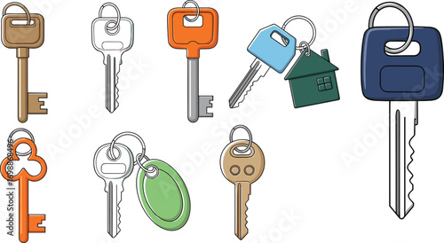 Keys & Locksmith Vector Illustrations – Apartment, Home, Car and Other Keys on Keyholders, Locksmith Services, Security and Access Concept