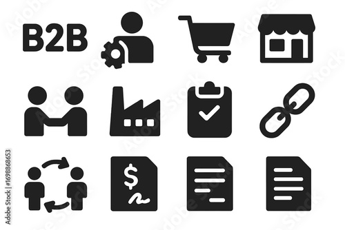 B2B icons representing business transactions and operations in a modern commercial environment
