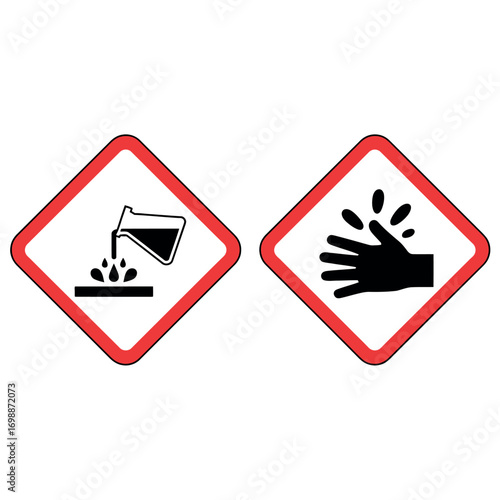 Corrosive hazard warning symbols for chemical safety