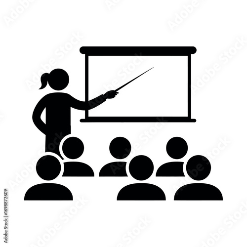 Teacher presenting to students in a classroom with a whiteboard