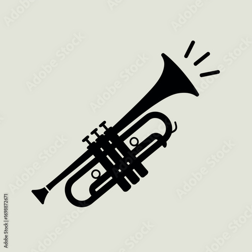 Simple black silhouette of a trumpet with sound waves