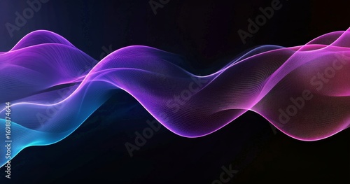 Abstract Wavy Lines Flow in Colors From Cyan to Purple Over Black Background