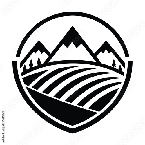 Farming Logo with Mountain Landscape Farm  