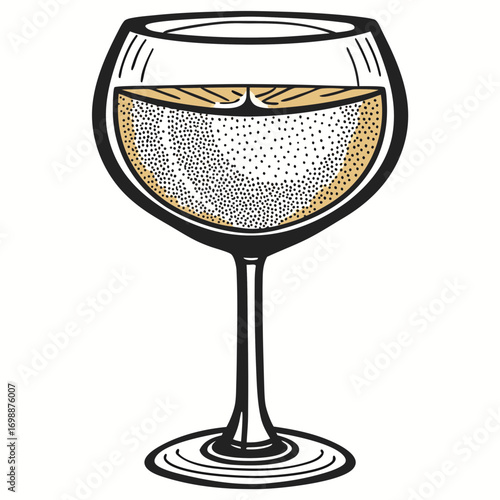 Glass of gin and tonic filled with bubbles and ice on white background  