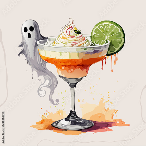Ghostly Margarita Vector Cocktail Collection with Cute Spirits and Spooky Garnishes