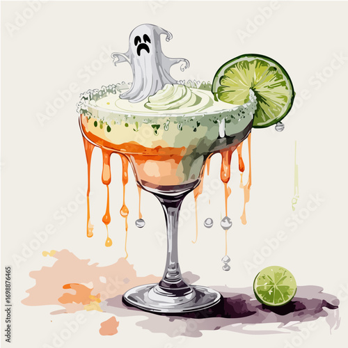 Ghostly Margarita Vector Cocktail Collection with Cute Spirits and Spooky Garnishes