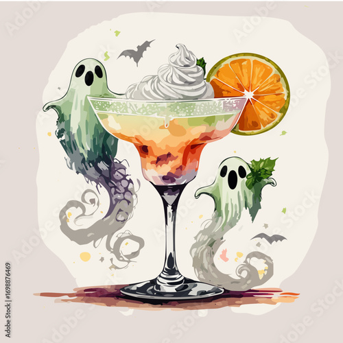 Ghostly Margarita Vector Cocktail Collection with Cute Spirits and Spooky Garnishes