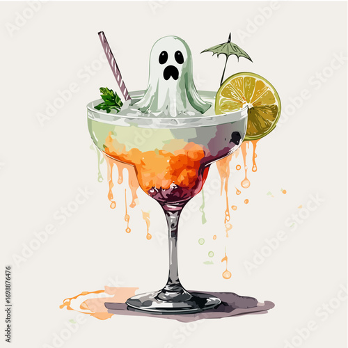Ghostly Margarita Vector Cocktail Collection with Cute Spirits and Spooky Garnishes