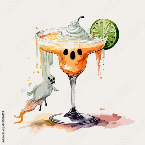 Ghostly Margarita Vector Cocktail Collection with Cute Spirits and Spooky Garnishes