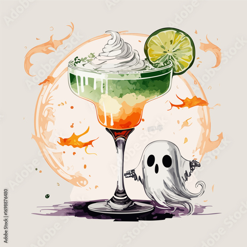 Ghostly Margarita Vector Cocktail Collection with Cute Spirits and Spooky Garnishes