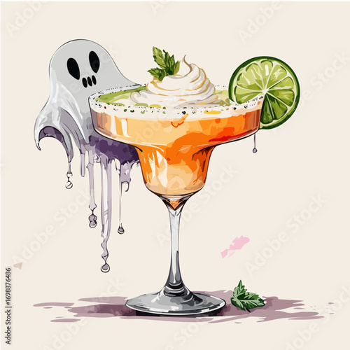 Ghostly Margarita Vector Cocktail Collection with Cute Spirits and Spooky Garnishes