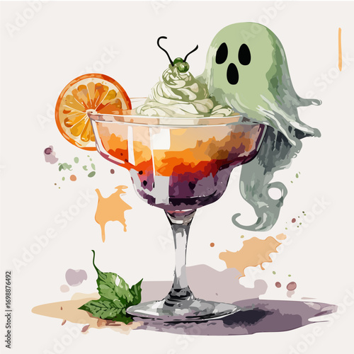 Ghostly Margarita Vector Cocktail Collection with Cute Spirits and Spooky Garnishes