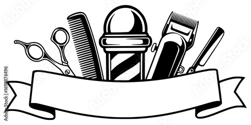 Barbershop Logo with Banner, Barbershop SVG, Haircut SVG, Grooming SVG, Hair Salon SVG