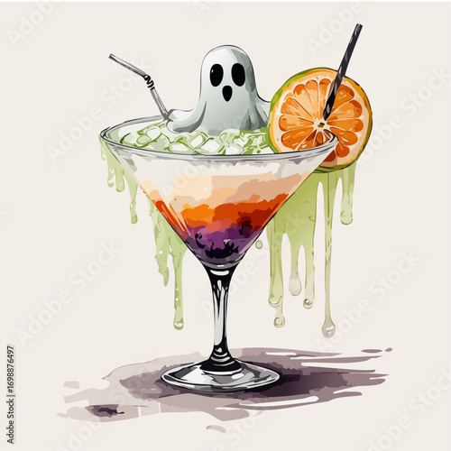 Ghostly Margarita Vector Cocktail Collection with Cute Spirits and Spooky Garnishes