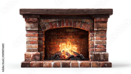Rustic brick fireplace with burning fire (1)