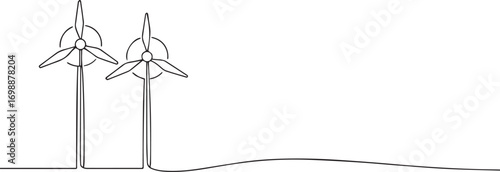wind turbine power,  continuous one continuous line art, Vector illustration, One line art, Line art graphic style.