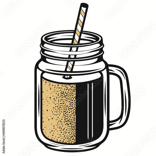 Jar of green smoothie with straw in illustration style