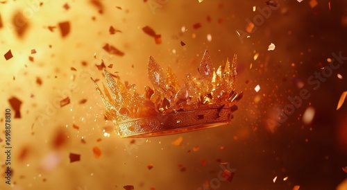 Golden Crown Lies Amidst Falling Confetti, Celebrating Victory.