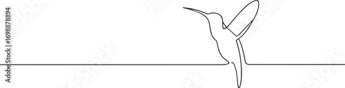 flying hummingbird continuous one continuous line art, Vector illustration, One line art, Line art graphic style.