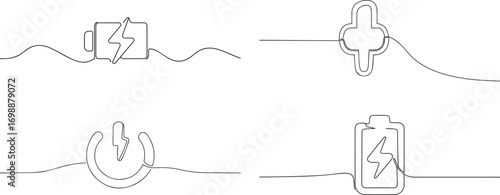 Set of battery charging continuous one continuous line art, Vector illustration, One line art, Line art graphic style.