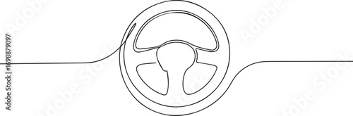 vehicle steering wheel continuous one continuous line art, Vector illustration, One line art, Line art graphic style.