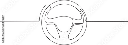 vehicle steering wheel continuous one continuous line art, Vector illustration, One line art, Line art graphic style.