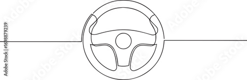 vehicle steering wheel continuous one continuous line art, Vector illustration, One line art, Line art graphic style.