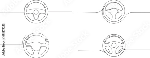 Set of vehicle steering wheel continuous one continuous line art, Vector illustration, One line art, Line art graphic style.