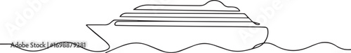 luxury yacht continuous one continuous line art, Vector illustration, One line art, Line art graphic style.
