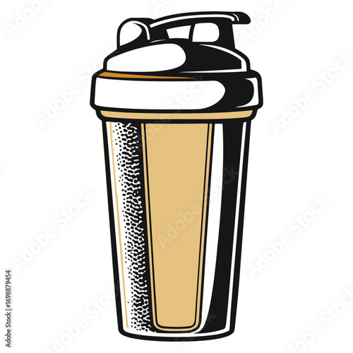Protein shake in a shaker bottle with a black lid and transparent body  