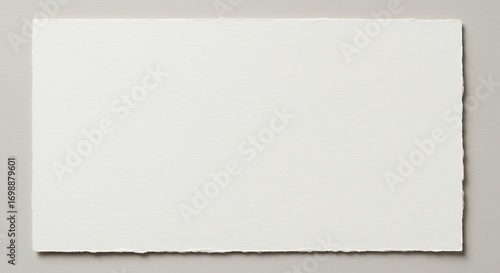Fototapeta Naklejka Na Ścianę i Meble -  Blank textured white paper with torn deckled edges on neutral background, perfect for copy space or minimalist design.