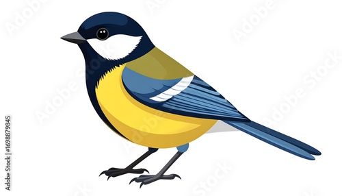 A vibrant illustration of a great tit, displaying bold colors and detailed features.