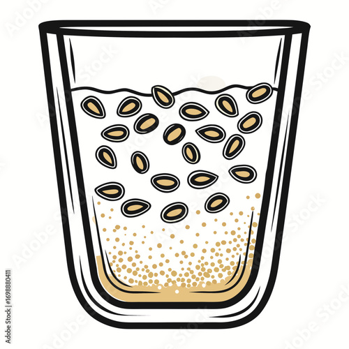 Chia seed smoothie in a clear glass with textured details  