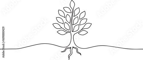 Big Tree continuous one continuous line art, Vector illustration, One line art, Line art graphic style.