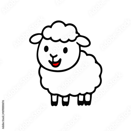 Happy Cartoon Sheep Smiling – Cute Kawaii Lamb Illustration. Adorable cartoon sheep smiling with an open mouth. Fun and cheerful design for kids, stickers, icons, and farm-themed illustratio