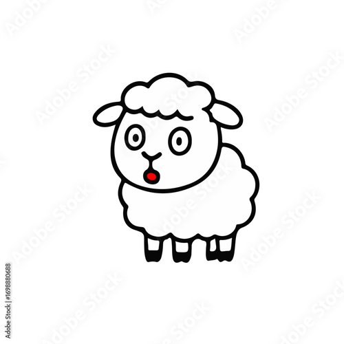 Surprised Cartoon Sheep – Funny Kawaii Lamb Illustration. Cartoon sheep with shocked expression and wide-open eyes. Perfect for fun stickers, kids graphics, icons, and adorable doodle artwor