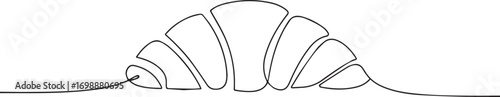 Croissant bread for desset continuous one continuous line art, Vector illustration, One line art, Line art graphic style.
