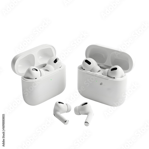 Airpods pro with wireless charging case isolated on transparent background, view