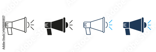 Megaphone Line And Solid Icon Set. Communication, Announcement, And Marketing Promotion Symbol Collection. Public Speaking And Advertising Tool. Isolated Vector Illustration