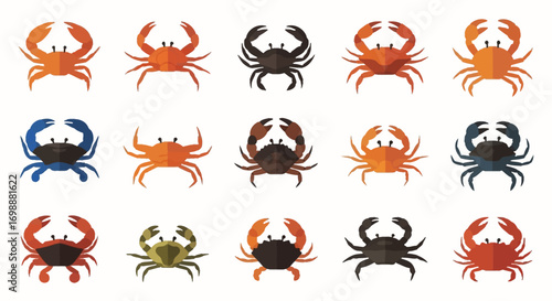 Colorful Crab Collection - Various Crab Illustrations in Different Colors and Poses.
