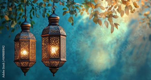 Decorative Lanterns Illuminate a Tranquil Outdoor Setting at Night.