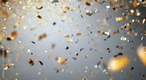Celebratory Gold and Silver Confetti Floating Downward During New Years Eve E...