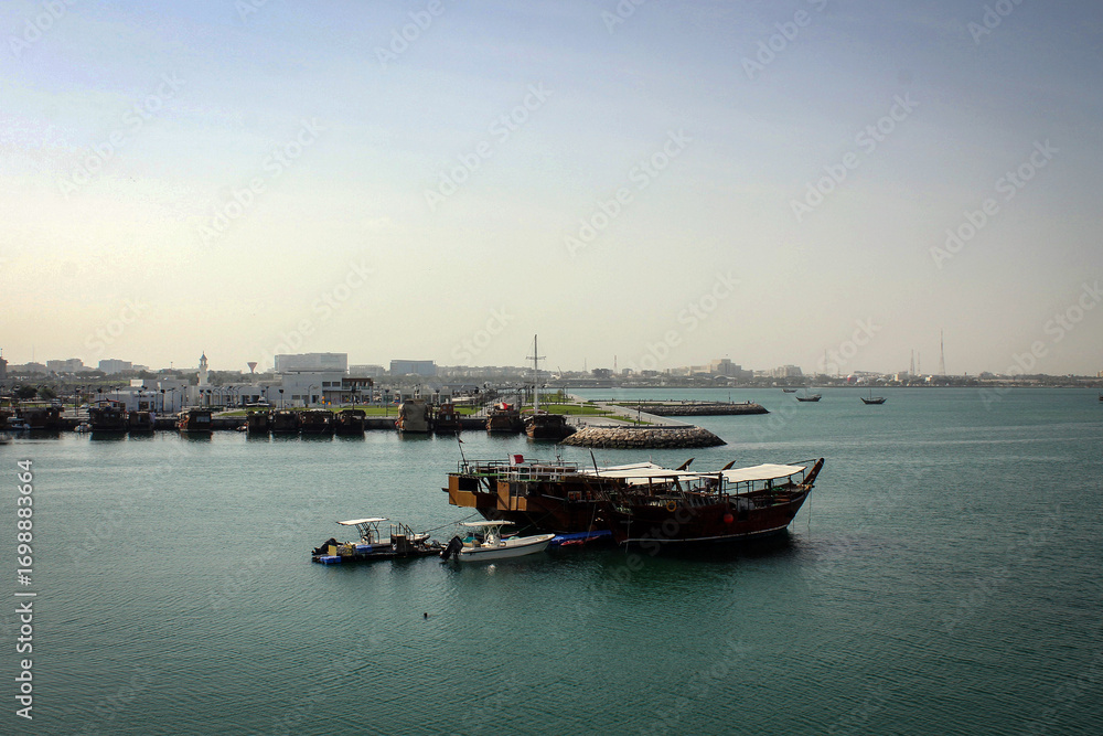 Fototapeta premium View of dhow, traditional middle,eastern,boat, Doha, Qatar, 