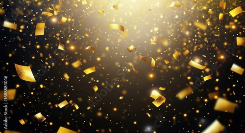 Celebratory Gold Confetti Falling With Blurred Background Bokeh Lights for Fe...