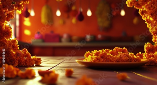 Preparation for Diwali With Marigolds and Traditional Decorations in the Evening