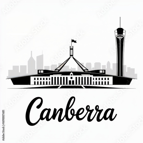 Canberra Skyline Silhouette — The Capital City of Australia Vector Illustration